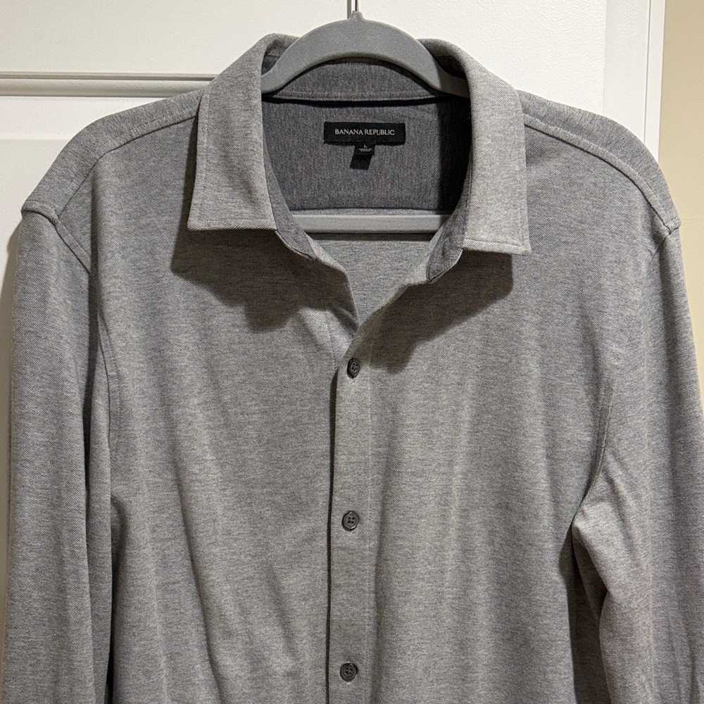 Gray knit long sleeve button down. Banana Republic
